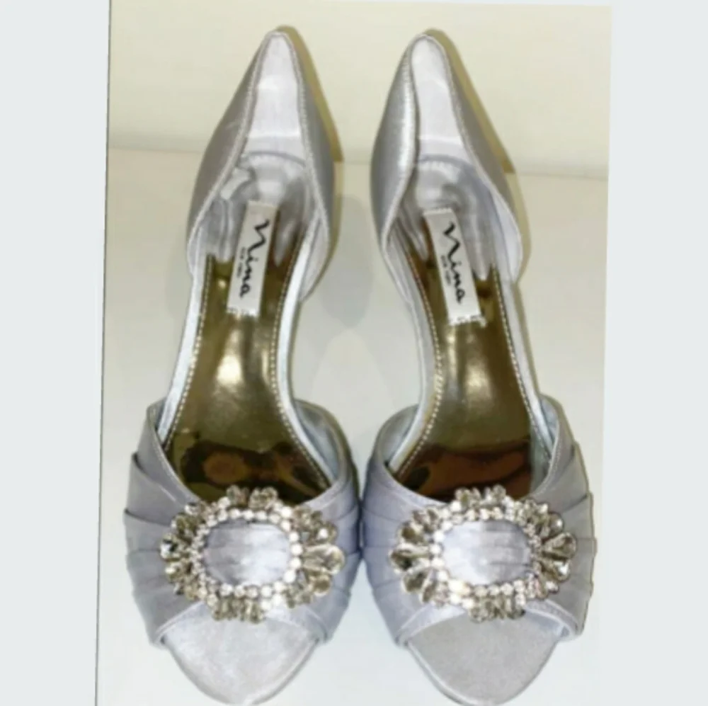 Nina Charisa Silver Satin Shoes